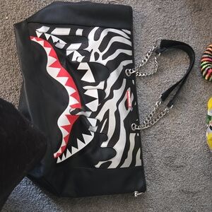 Sprayground Black and White Tote with Red Accents